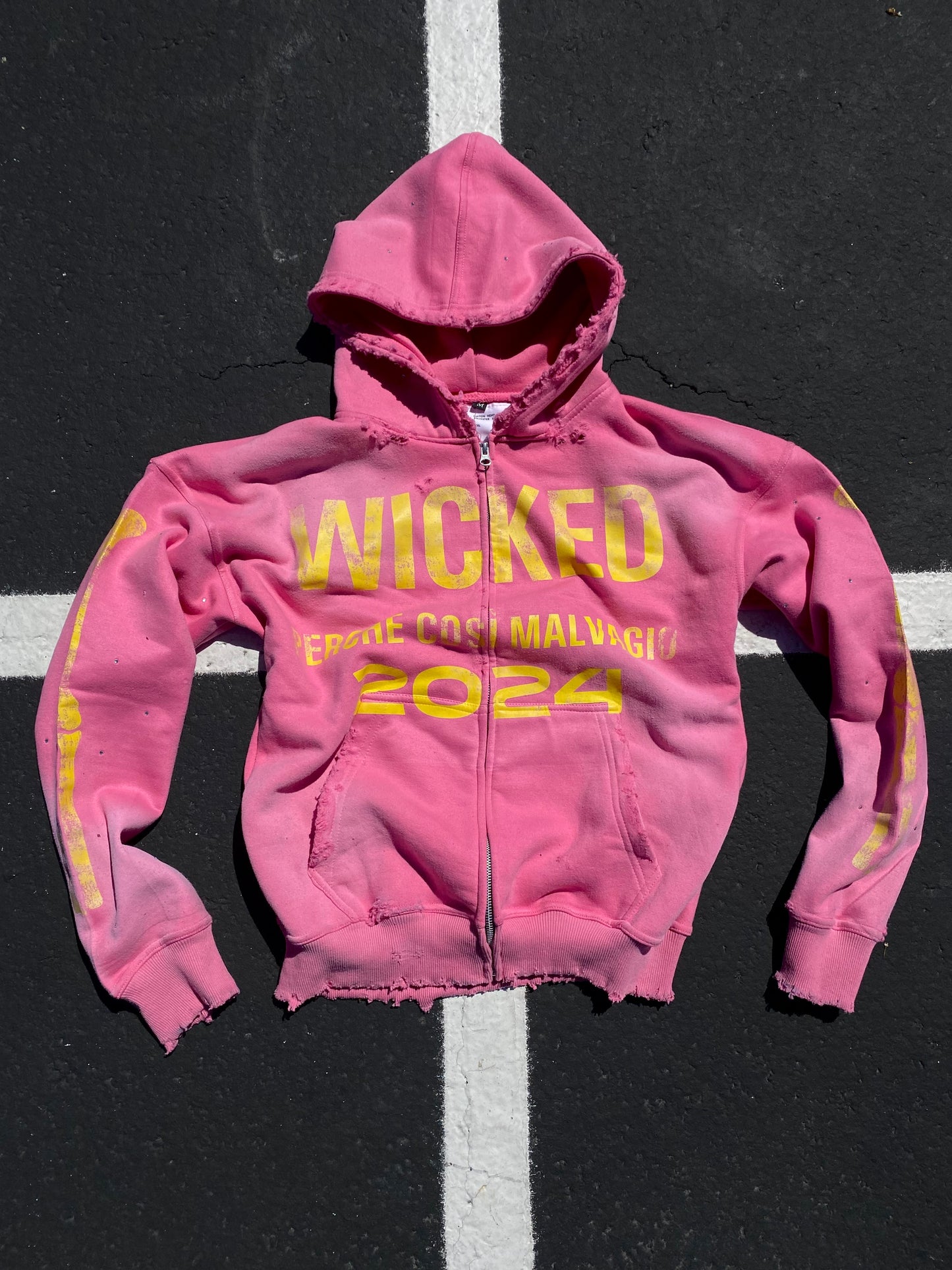 "BONEZ" Distressed Hoodie (Pink)