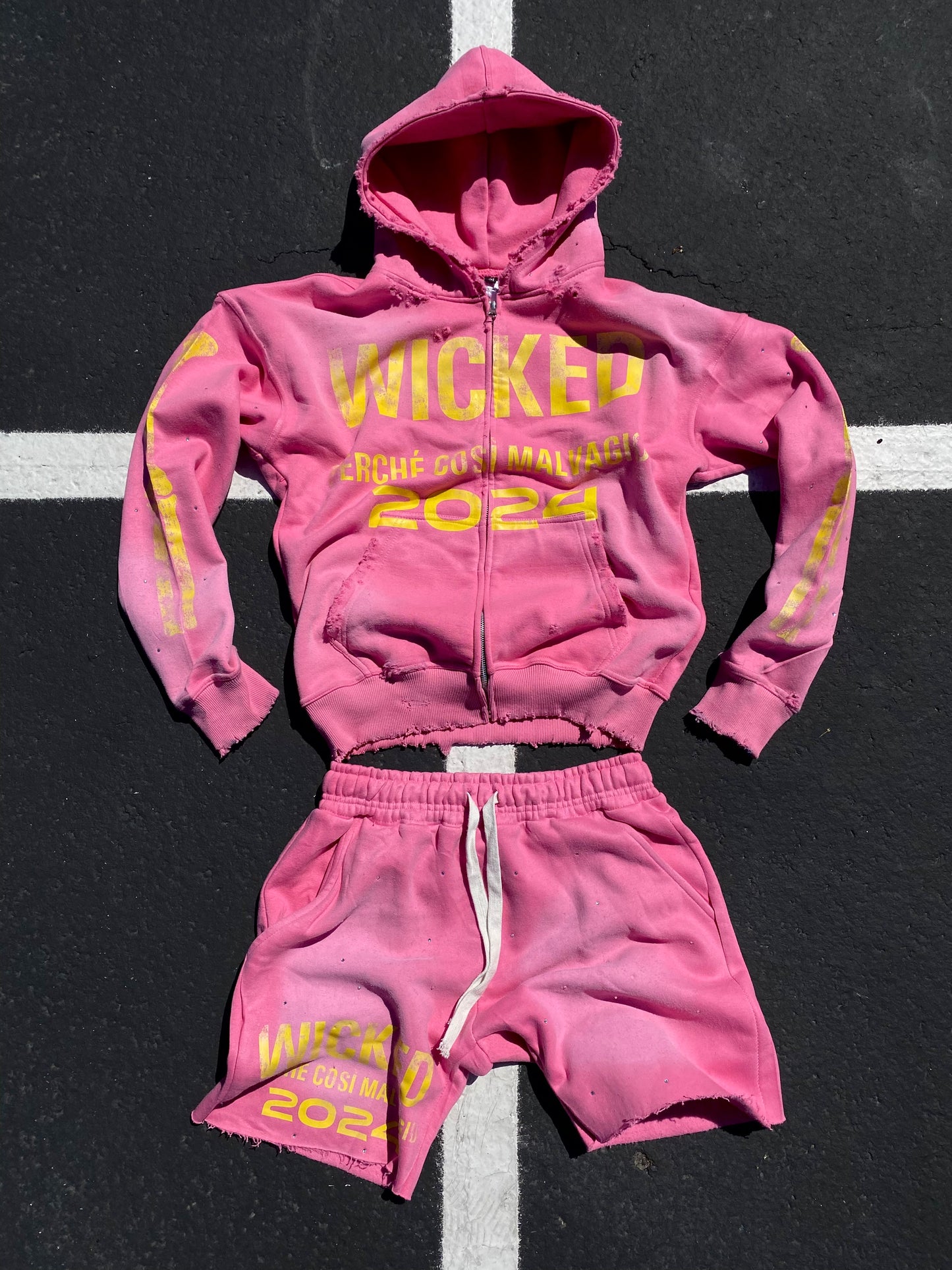 "BONEZ" Distressed Hoodie (Pink)